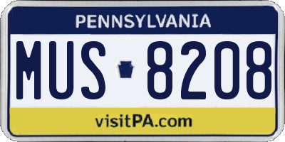 PA license plate MUS8208
