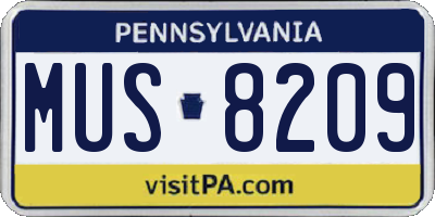 PA license plate MUS8209