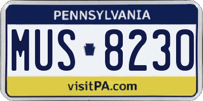 PA license plate MUS8230