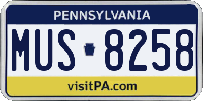 PA license plate MUS8258