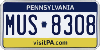 PA license plate MUS8308