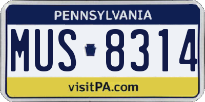 PA license plate MUS8314