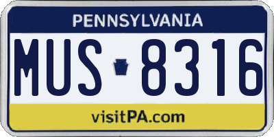 PA license plate MUS8316