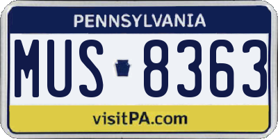 PA license plate MUS8363