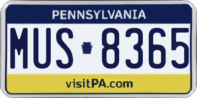 PA license plate MUS8365