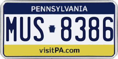 PA license plate MUS8386