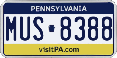 PA license plate MUS8388
