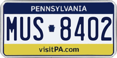 PA license plate MUS8402