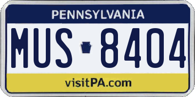 PA license plate MUS8404