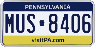 PA license plate MUS8406
