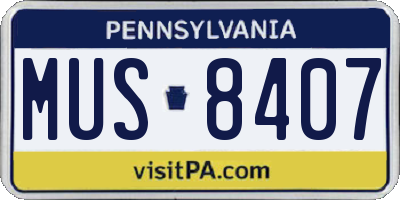 PA license plate MUS8407
