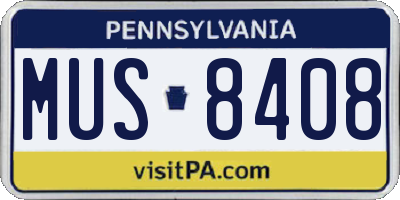 PA license plate MUS8408