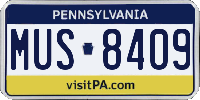 PA license plate MUS8409