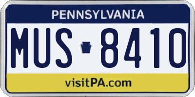 PA license plate MUS8410