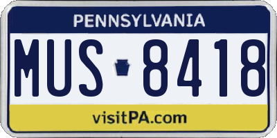 PA license plate MUS8418