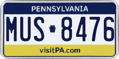 PA license plate MUS8476