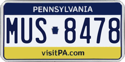 PA license plate MUS8478