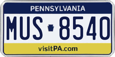 PA license plate MUS8540