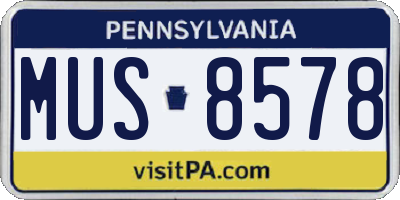 PA license plate MUS8578