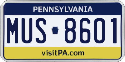 PA license plate MUS8601