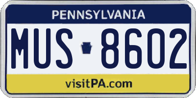 PA license plate MUS8602