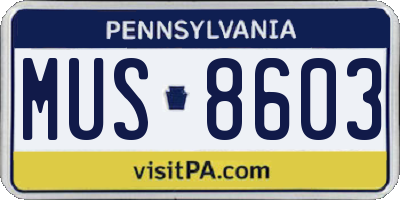 PA license plate MUS8603