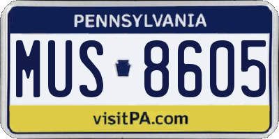 PA license plate MUS8605