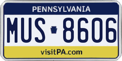 PA license plate MUS8606
