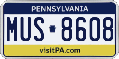 PA license plate MUS8608