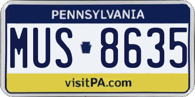 PA license plate MUS8635