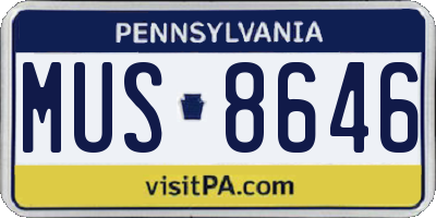 PA license plate MUS8646