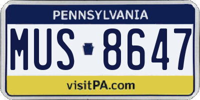 PA license plate MUS8647