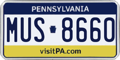 PA license plate MUS8660