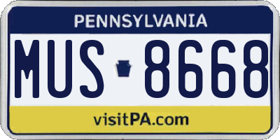 PA license plate MUS8668
