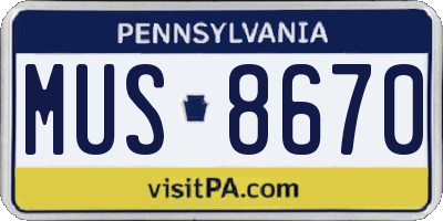 PA license plate MUS8670