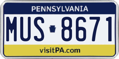 PA license plate MUS8671