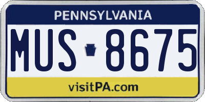 PA license plate MUS8675