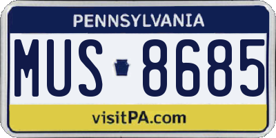 PA license plate MUS8685
