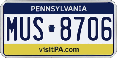 PA license plate MUS8706