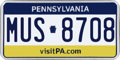 PA license plate MUS8708