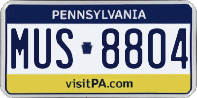 PA license plate MUS8804