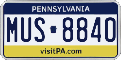 PA license plate MUS8840