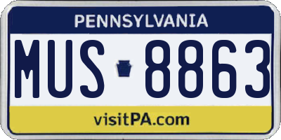 PA license plate MUS8863