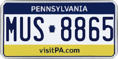 PA license plate MUS8865