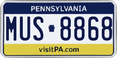 PA license plate MUS8868