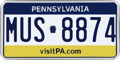 PA license plate MUS8874