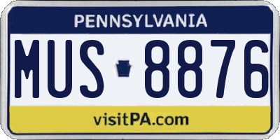 PA license plate MUS8876