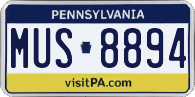 PA license plate MUS8894