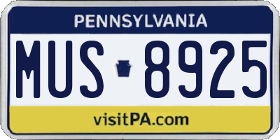 PA license plate MUS8925