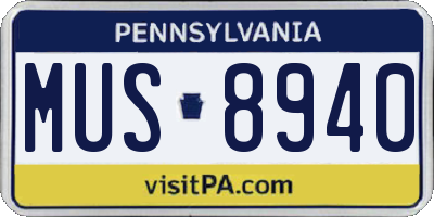 PA license plate MUS8940
